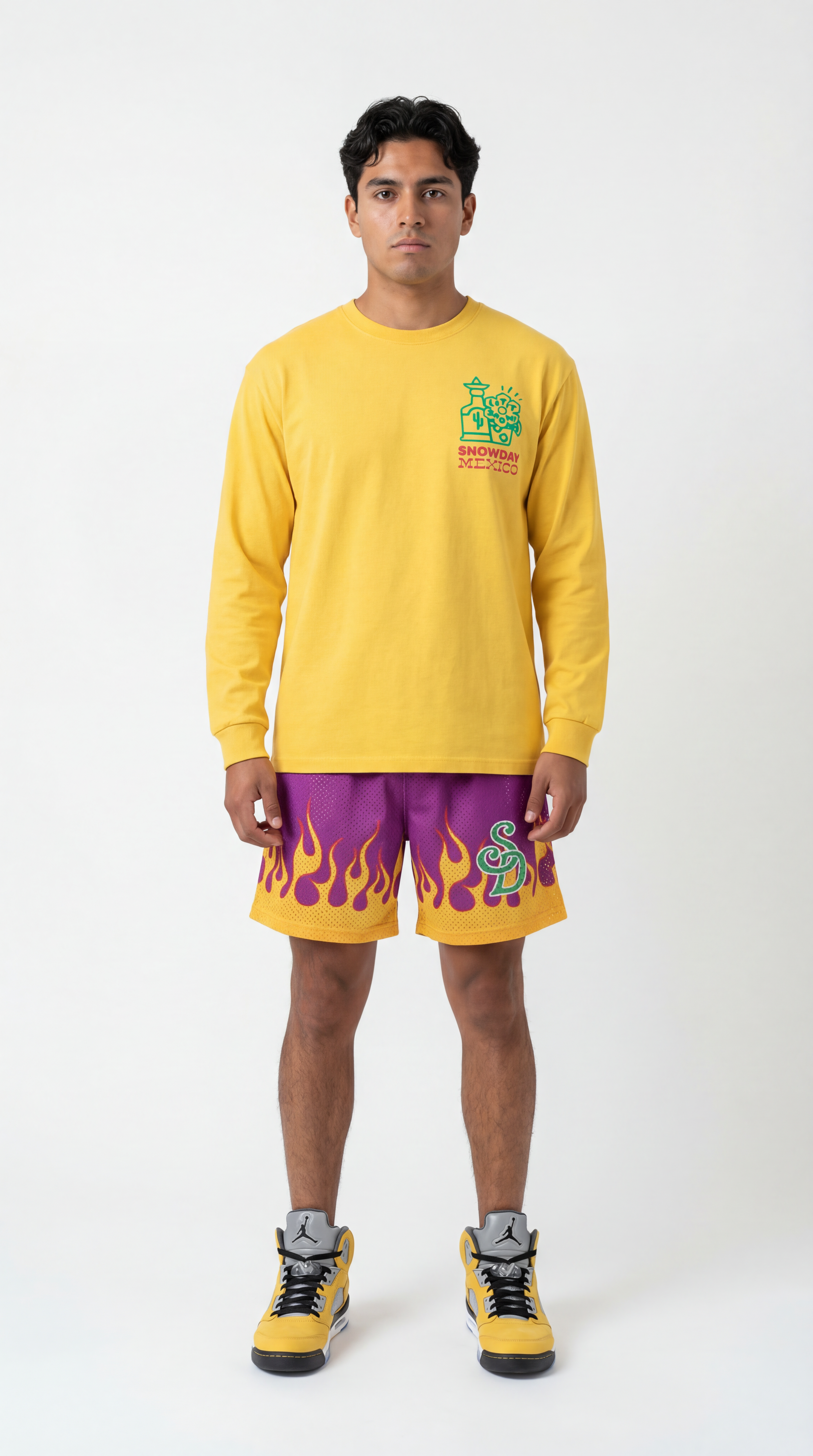 Snowday "Mexico" Cuisine Long Sleeve Tee ｜Retro Taco & Tequila Graphic Shirt | Premium Yellow&White Streetwear